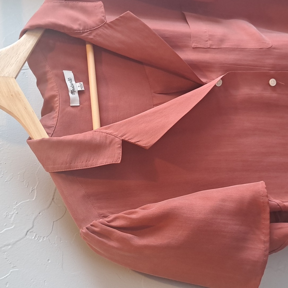 🌿Madewell Silk Camp Shirt NWOT Large - Picture 10 of 16